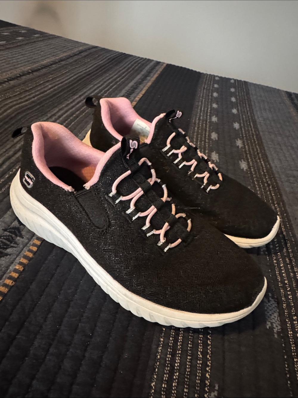 Skechers Black Slip-On Sneakers with Pink Accents Size 2